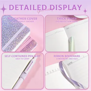 Glitter A5 journal notebook with leather cover and ribbon page marker
