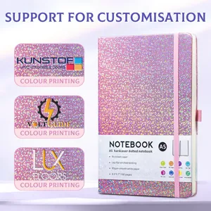 Pink glitter A5 hardcover notebook with elastic band and custom logo printing support