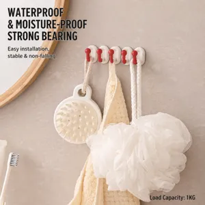 Mini self-adhesive wall hooks waterproof plastic holders for bathroom towels and sponges hanging