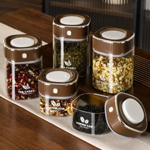 Clear Glass Sealed Jar With Vacuum Press Lid Food Storage Container For Tea Coffee Beans Kitchen Organization