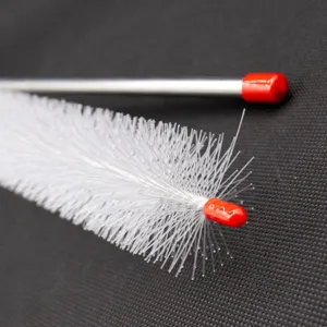 Stainless steel long handle washing machine cleaning brush with dense white bristles for drum.