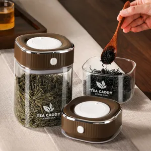 Vacuum glass sealed tea canister with lid, moisture-proof food storage jar for kitchen.