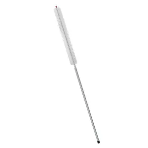 Washing machine cleaning brush with long handle and white bristles for deep drum cleaning.