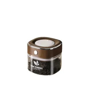 Modern vacuum sealed glass tea and coffee caddy canister with airtight press lid for fresh food storage.