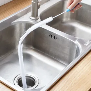Flexible drain cleaning brush, long pipe cleaner tool for hair removal in sink and bathroom.