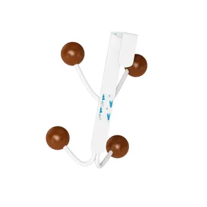 Over-the-door coat hook with wooden balls and white metal frame for home organization.