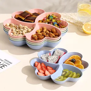 Clover fruit plate snack storage tray multi-compartment plastic dessert dish for home decor