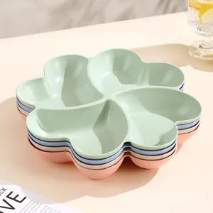 Clover-shaped divided fruit tray, multi-layer snack dish for living room home use.