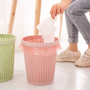 Plastic hollow trash can with bag storage for home bathroom and kitchen daily use