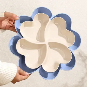 Clover fruit plate multi compartment snack tray plastic food storage dish living room