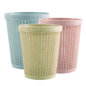 Plastic woven trash can household waste basket bedroom kitchen bathroom storage bin 3pcs