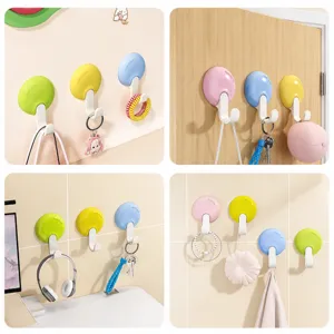 Colorful sticky wall hooks for home storage, punch-free waterproof hooks for bathroom and kitchen.