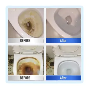 Toilet bowl cleaner magic cleaning bar stain remover before and after effect display for home.