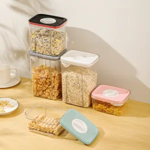 Clear airtight plastic food storage container set for kitchen dry grains and snacks