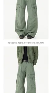 Green cargo pants for men and women loose fit vintage streetwear casual trousers stylish