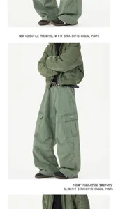 Men loose fit cargo pants casual streetwear vintage tactical trousers with multi pockets