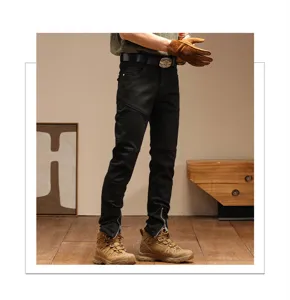 Vaqueros ajustados retro de moto para hombre con detalles de cremallera, pantalones casuales.