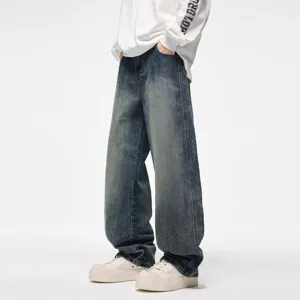 Men's vintage washed baggy denim jeans autumn casual wide leg trousers streetwear fashion pants