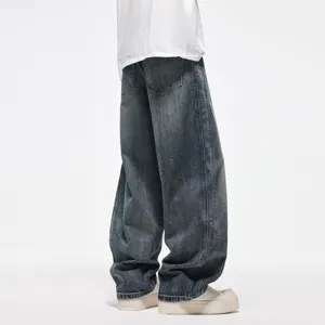 Men women vintage washed baggy wide leg jeans retro casual denim pants autumn new style