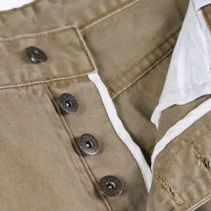 American retro casual trousers for men and women, vintage wheat buttons, straight leg style.