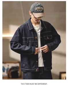 Herren roher Jeansjacke Vintage Stil Freizeit Oberbekleidung klassisch blau casual Top