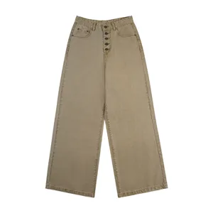 Vintage high waist wide leg denim jeans with multi button front for casual daily wear style.