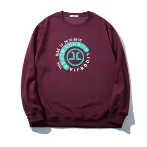Burgundy crewneck sweatshirt for men, featuring stylish front graphic print and comfortable fit.