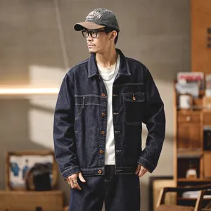 Herren Vintage Raw Denim Jacke Stitching Biker Stil Locker Passend Workwear Casual Oberbekleidung Top Für Teenager Und Erwachsene
