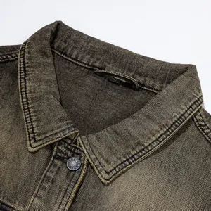 Veste en jean délavée vintage pour hommes revers décontracté manches longues haut