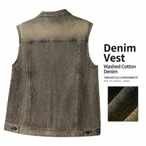 Gilet en jean délavé vintage pour homme, sans manches ample streetwear gilet décontracté.