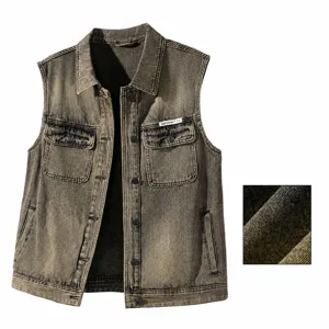 Gilet en jean vintage pour homme décontracté sans manches veste de travail ample