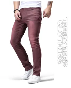 Pantaloni in denim slim da uomo bordeaux, eleganti e comodi da indossare in ogni stagione.