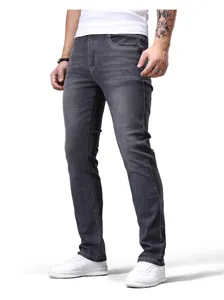 Jeans slim grigio scuro da uomo, pantaloni in denim elasticizzato casual per lo streetwear.