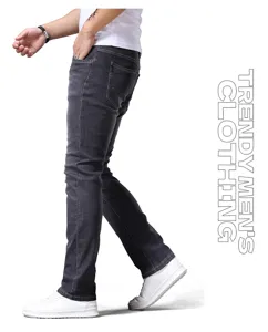 Jeans slim da uomo in denim grigio scuro, pantaloni casual eleganti e confortevoli.