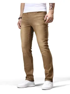 Uomo vestibilità slim jeans marroni abbigliamento casual giornaliero pantaloni lunghi