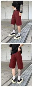 Men's retro washed patterned denim shorts streetwear casual loose fit five-point trousers
