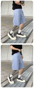Men's washed printed denim shorts featuring stylish street style design for comfortable daily wear.