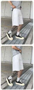Mens casual white shorts streetwear summer loose fit fashion shorts comfortable daily wear