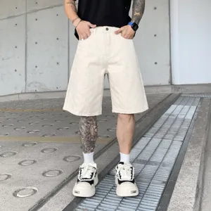 Men's American high street washed denim shorts casual loose fit five-point trousers streetwear
