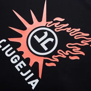 Black graphic pullover hoodie with striking sun print and bold letter design for men.