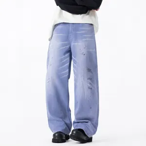 Automne nouveau hommes droit amples jeans haute rue mode violet lavé denim pantalon