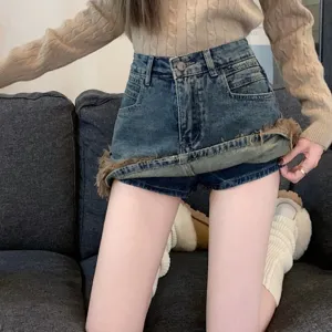 Mujer vaquero falda shorts cintura alta deshilachada linea a verano casual moda