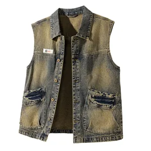 Heren vintage gewassen denim gilet mouwloze retro casual streetwear jasje top