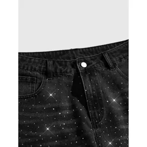 Short en denim noir pour homme avec strass style streetwear brillant short d'été nouveau