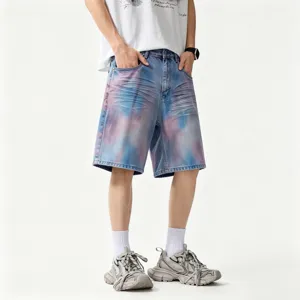 Men's casual loose tie-dye denim shorts stylish street fashion summer five-point pants