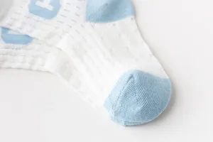 Kids mesh breathable ice silk socks detail view, soft elastic summer children ankle socks