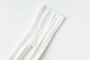 Collant a trecce bianco per bambine, leggings in cotone morbido per uso quotidiano.