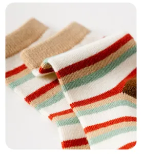 Cute kids striped cotton socks, thick warm mid-tube socks for children daily wear.