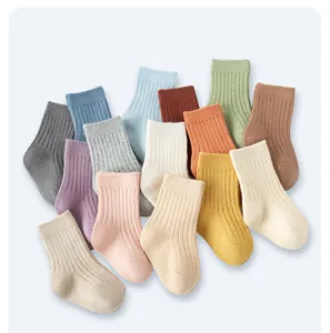 Colorful ribbed cotton baby socks set, soft loose cuff infant socks for boys and girls.