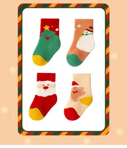 Kids Christmas thermal cotton socks, thick winter holiday crew socks for boys and girls